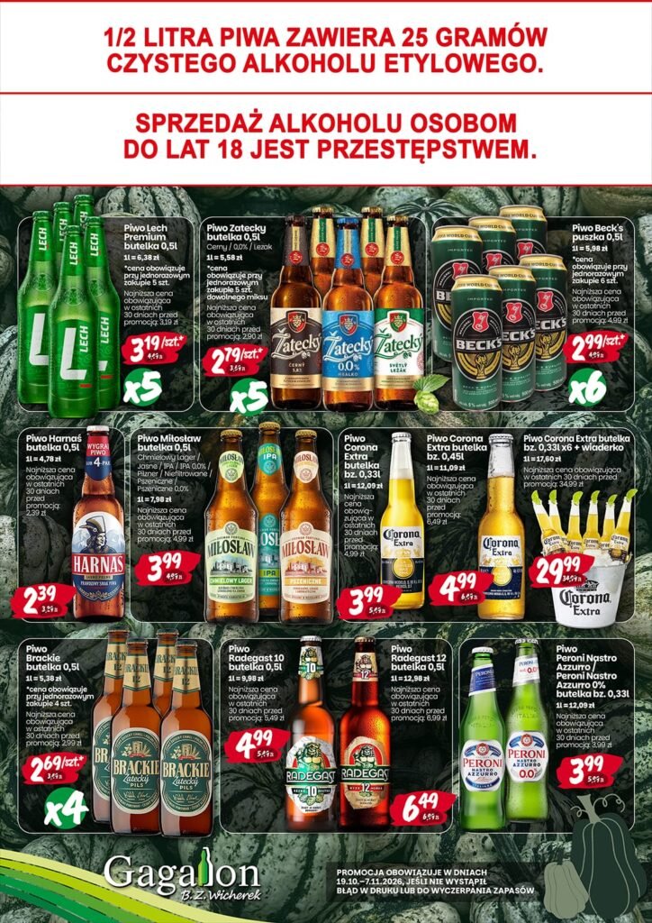 Plakat promocyjny Gagalon, strona 1: promocje piwa ważne od 19.10 do 1.11.2026
