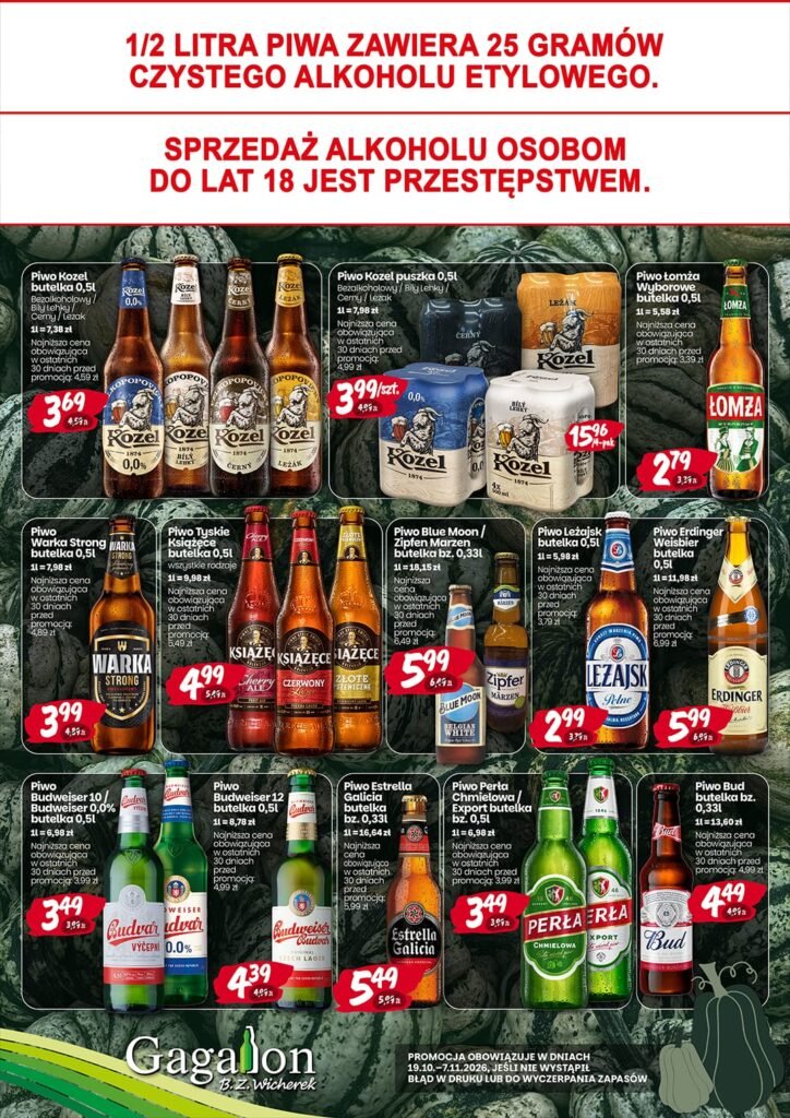 Plakat promocyjny Gagalon, strona 2: promocje piwa ważne od 19.10 do 1.11.2026