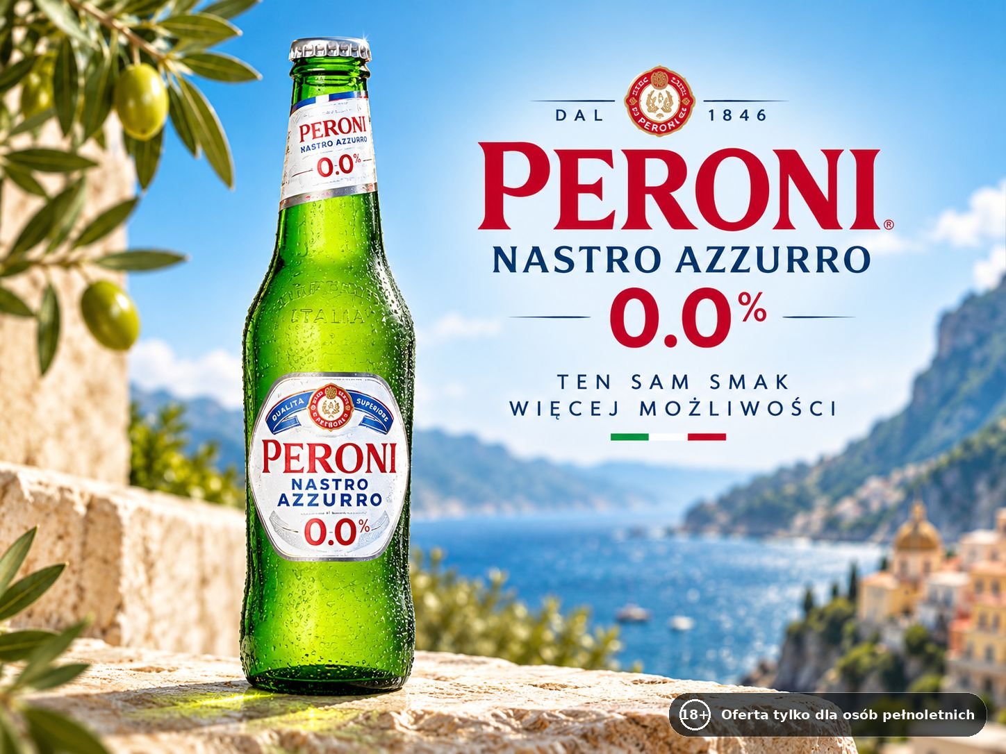 Butelka piwa bezalkoholowego Peroni Nastro Azzurro 0.0%